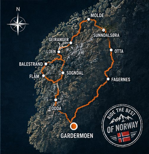 Route map of Norway Grand Adventure