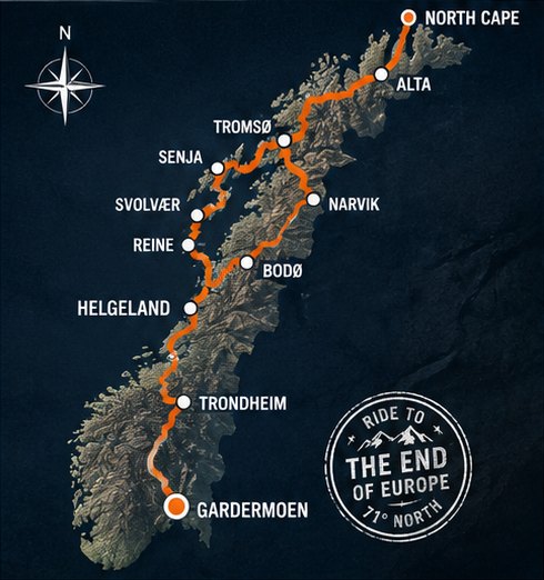 Route map of The Ultimate North Cape Adventure